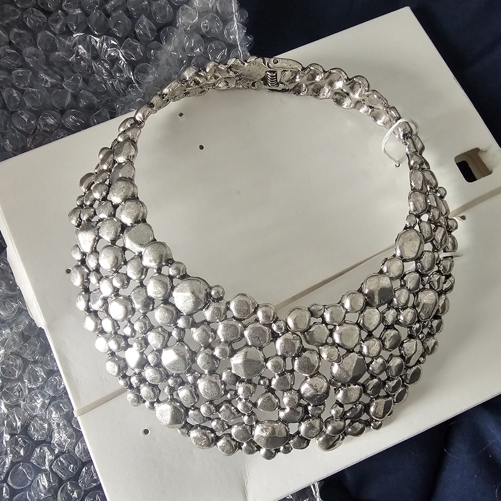 ZARA Silver Textured Cluster Bib Necklace